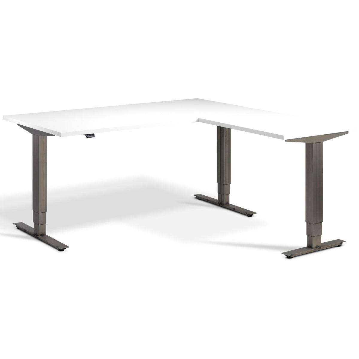 Industrial Sit Stand Corner Desk - Smyth - White Top - Studio Image