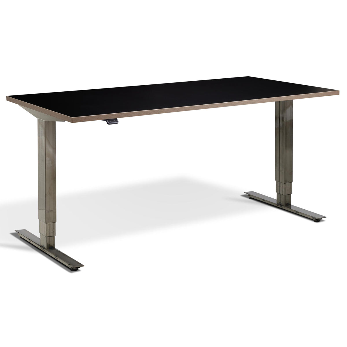 Industrial Standing Desk - Raw Steel Smyth - Black Ply Edge Top - Studio Image