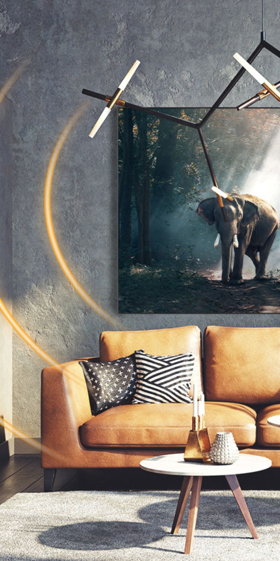 Infrared picture heating panel in living room