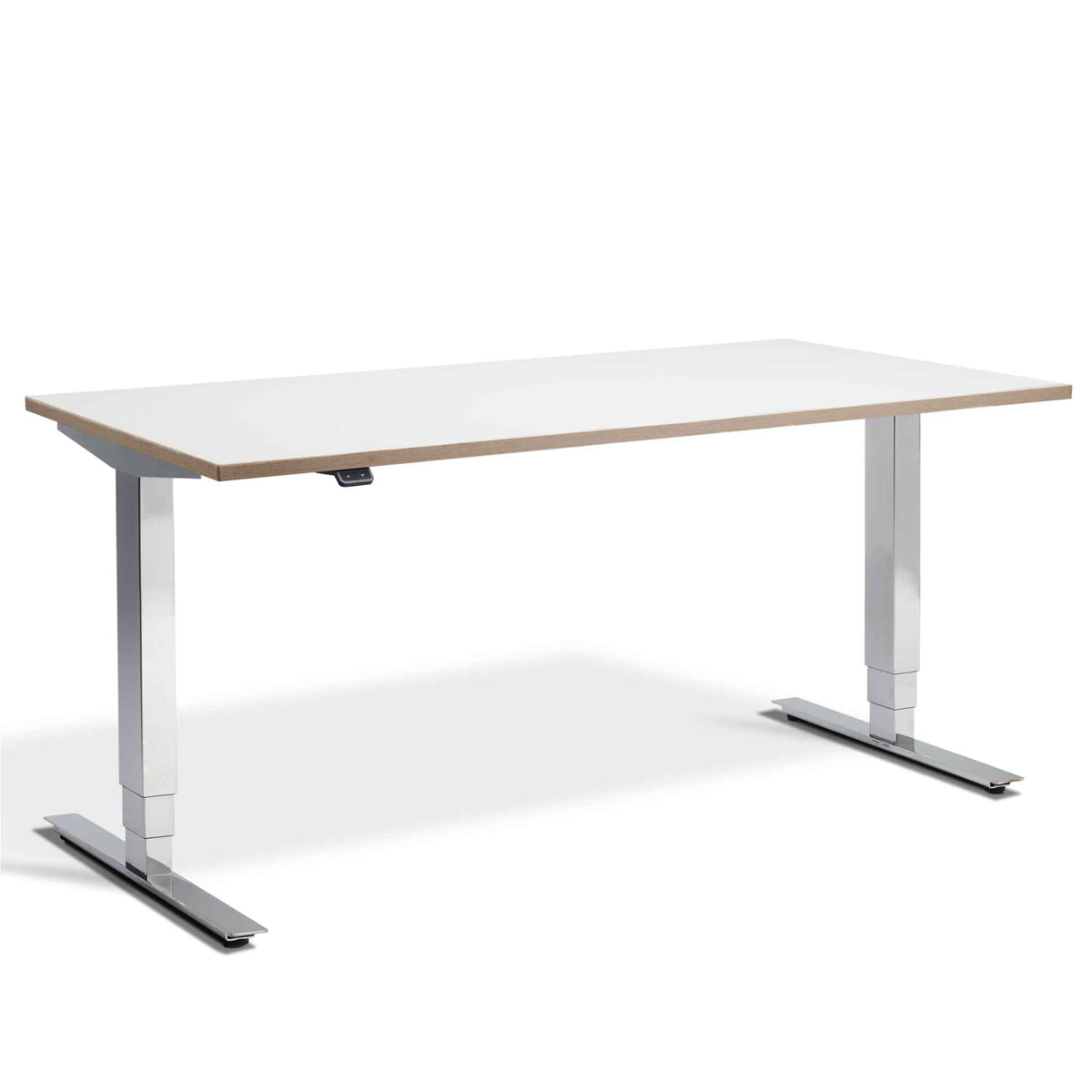 Kroma white standing desk with chrome frame front view