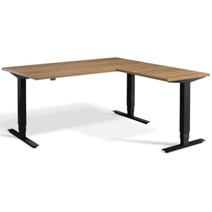 L Shaped Standing Desk - Masta Corner - Black Frame - Brown Oak Top - Studio Image
