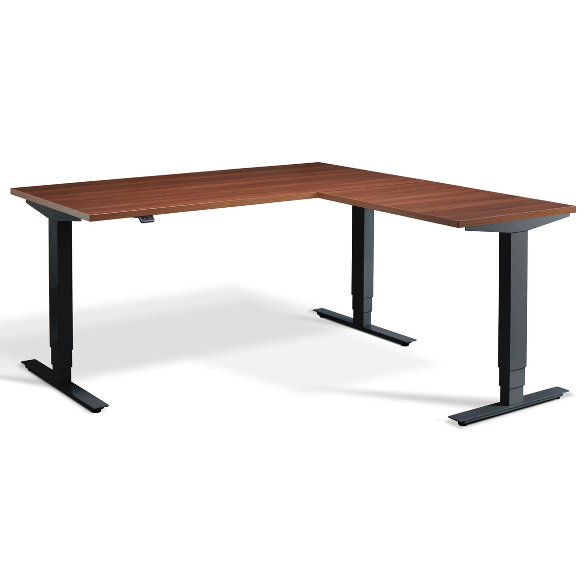 L Shaped Standing Desk - Masta Corner - Black Frame - Natural Dijon Walnut Top - Studio Image