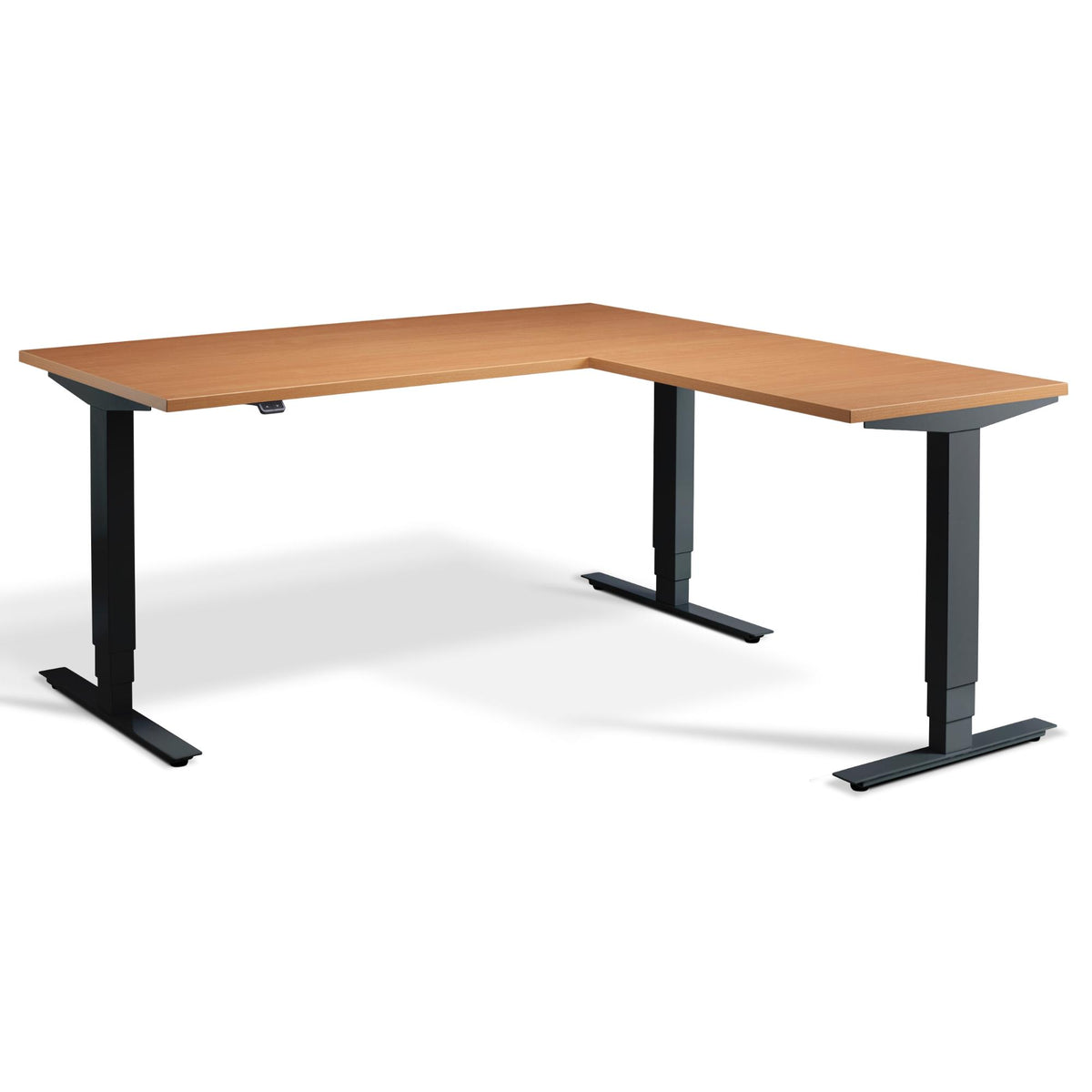 L-Shaped Adjustable Desk - Advance Corner - Black Frame - Beech Top - Studio Image