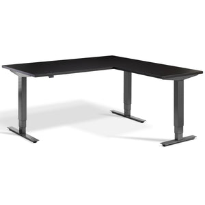 L-Shaped Adjustable Desk - Advance Corner - Dark Grey Frame - Soft Black Top - Studio Image