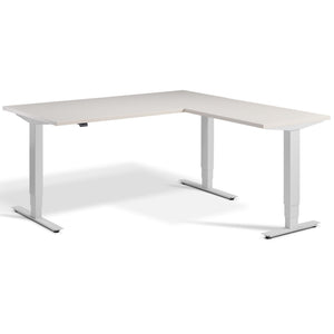 L-Shaped Adjustable Desk - Advance Corner - Light Grey Frame - Cashmere Top - Studio Image