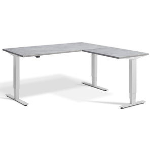 L-Shaped Adjustable Desk - Advance Corner - Light Grey Frame - Light Concrete Top - Studio Image