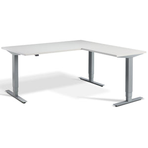 L-Shaped Adjustable Desk - Advance Corner - Silver Frame - Light Grey Top - Studio Image