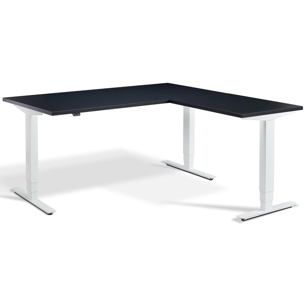 L-Shaped Adjustable Desk - Advance Corner - White Frame - Anthracite Top - Studio Image