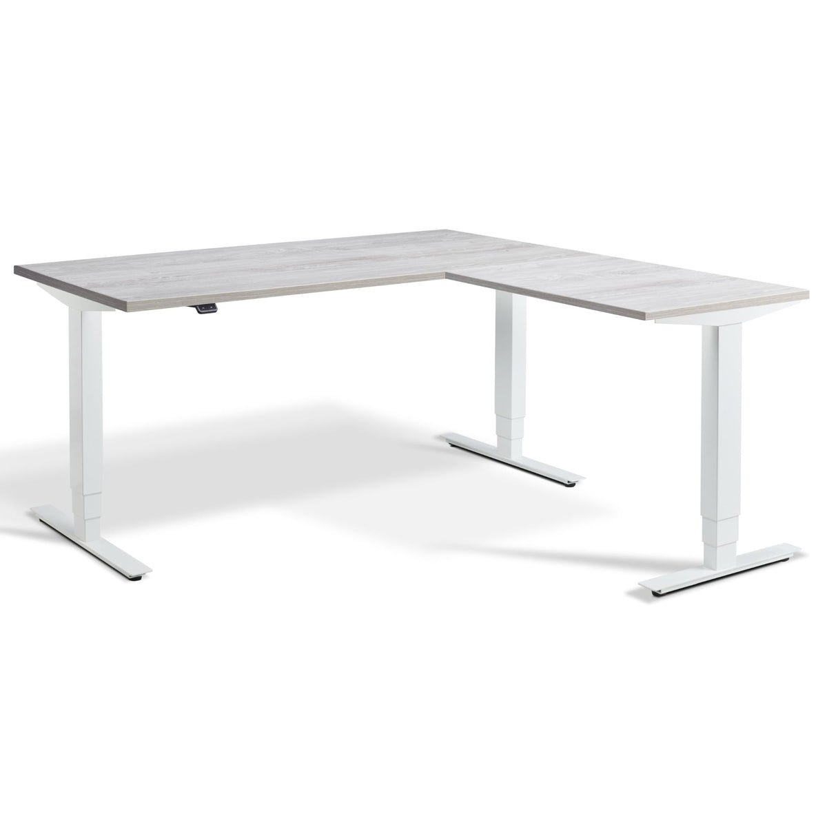 L-Shaped Adjustable Desk - Advance Corner - White Frame - Cascina Pine Top - Studio Image