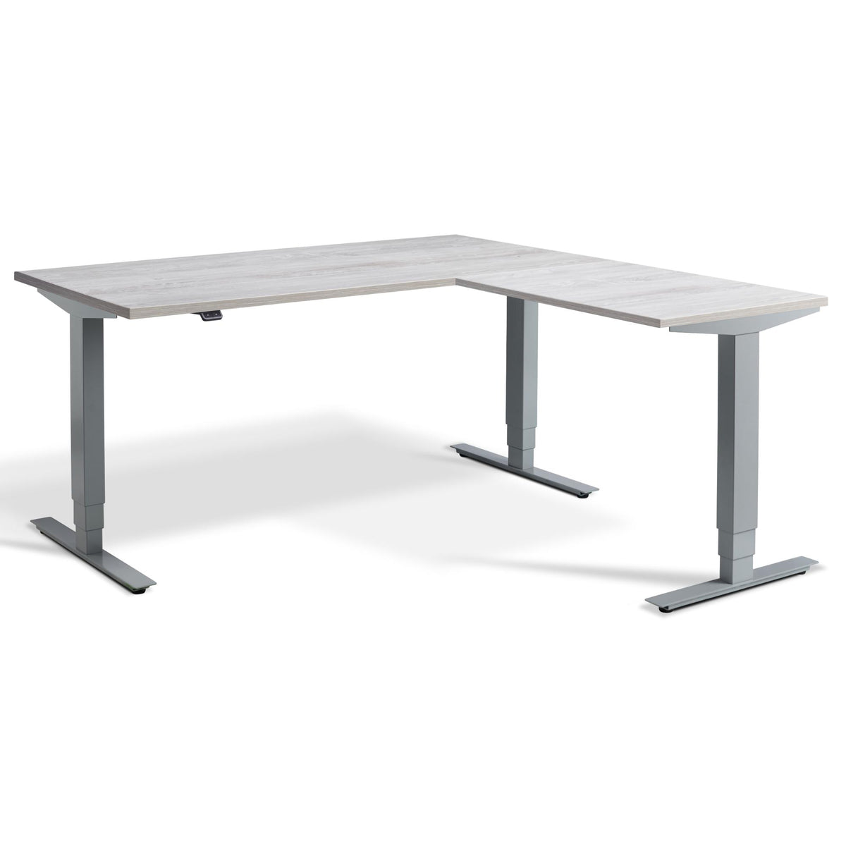 L Shape Sit Stand Desk - Masta Corner - Silver Frame - Cascina Pine Top - Studio Image