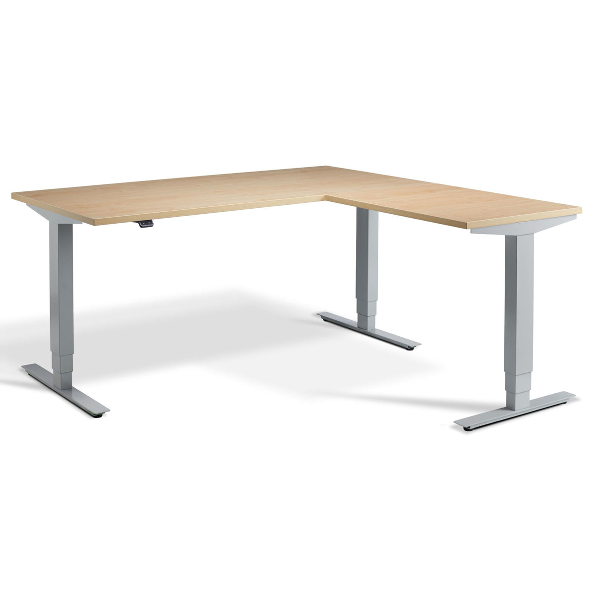 L Shape Sit Stand Desk - Masta Corner - Silver Frame - Maple Top - Studio Image