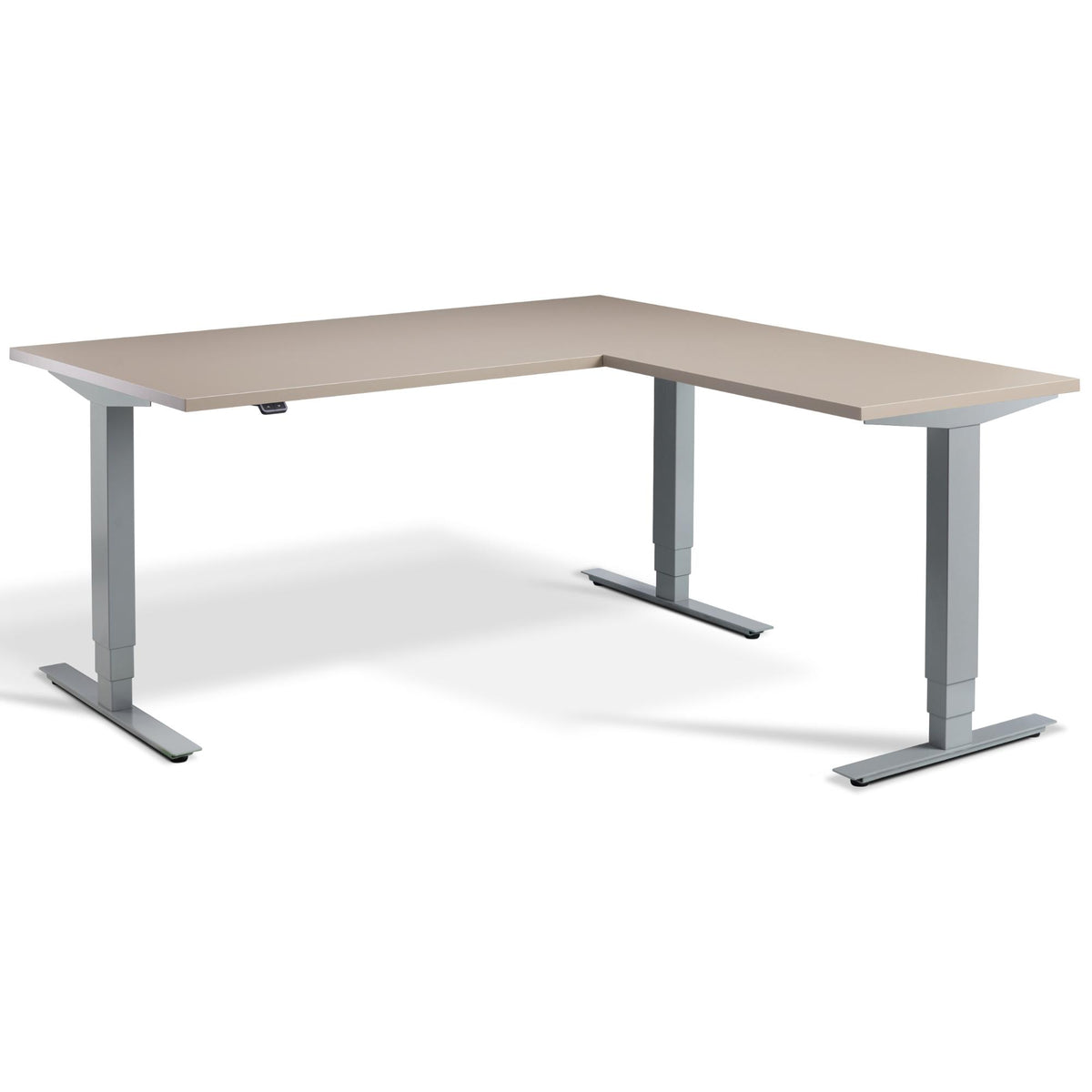 L Shape Sit Stand Desk - Masta Corner - Silver Frame - Stone Top - Studio Image