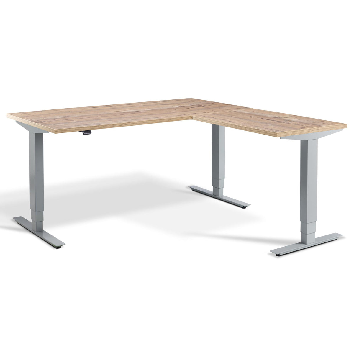 L Shape Sit Stand Desk - Masta Corner - Silver Frame - Timber Top - Studio Image