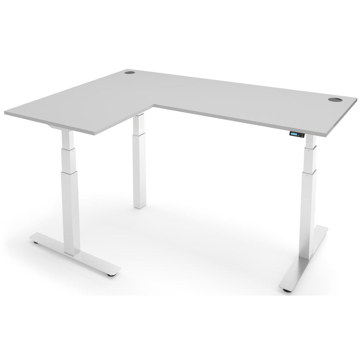 L Shape Smart Desk - NeoActiv3+ - White Frame - Light Grey Top - Studio Image