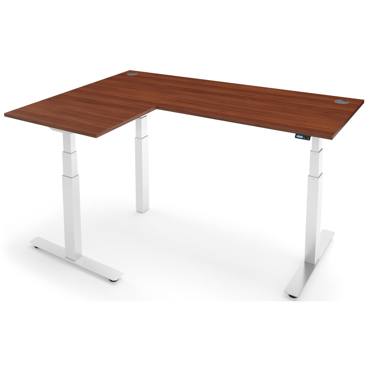 L Shape Smart Desk - NeoActiv3+ - White Frame - Walnut Top - Studio Image