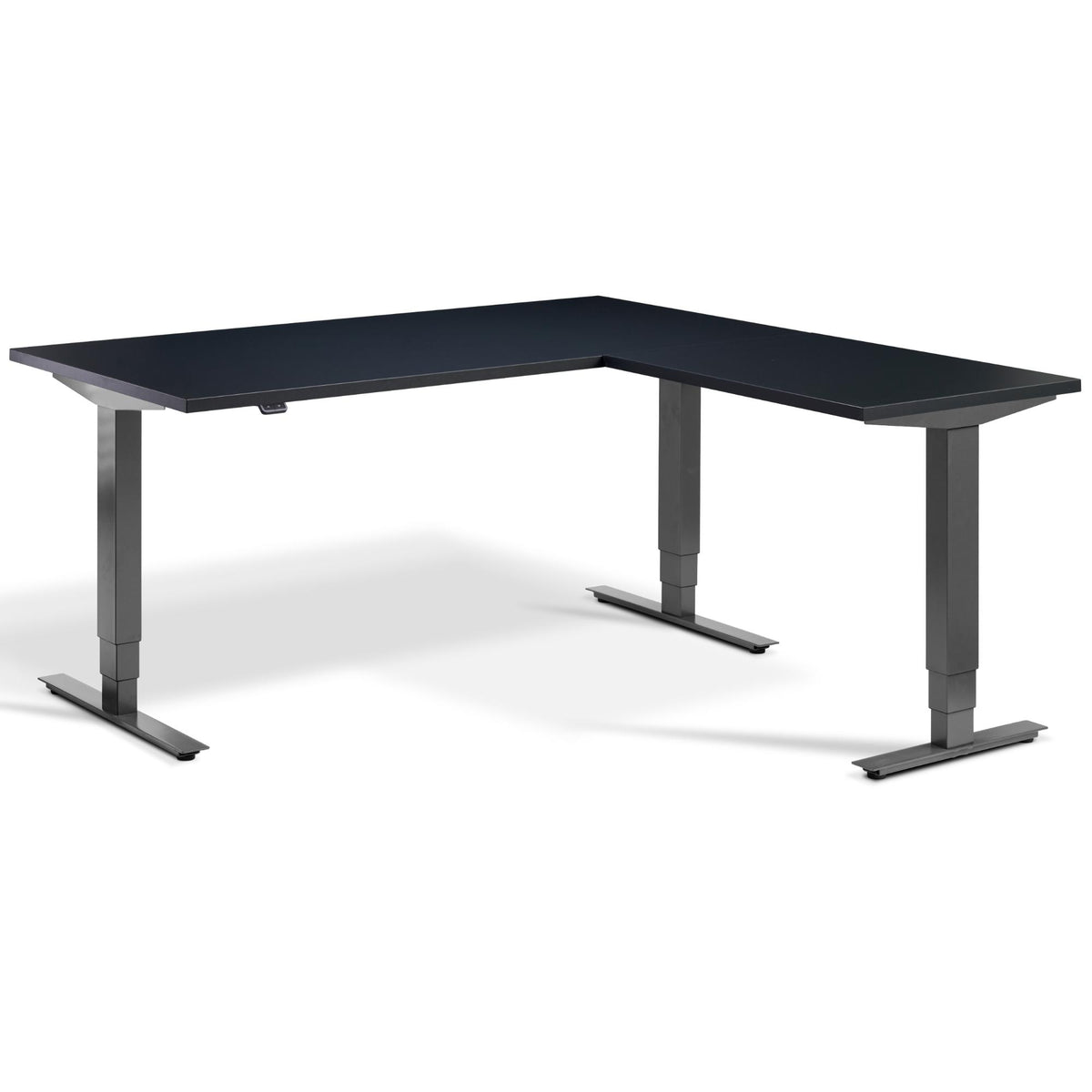L Shape Standing Desk - Advance Corner - Dark Grey Frame - Anthracite Top - Studio Image