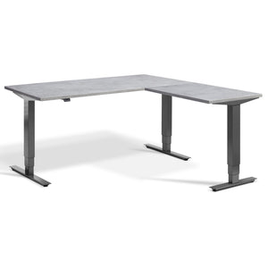 L Shape Standing Desk - Advance Corner - Dark Grey Frame - Light Concrete Top - Studio Image