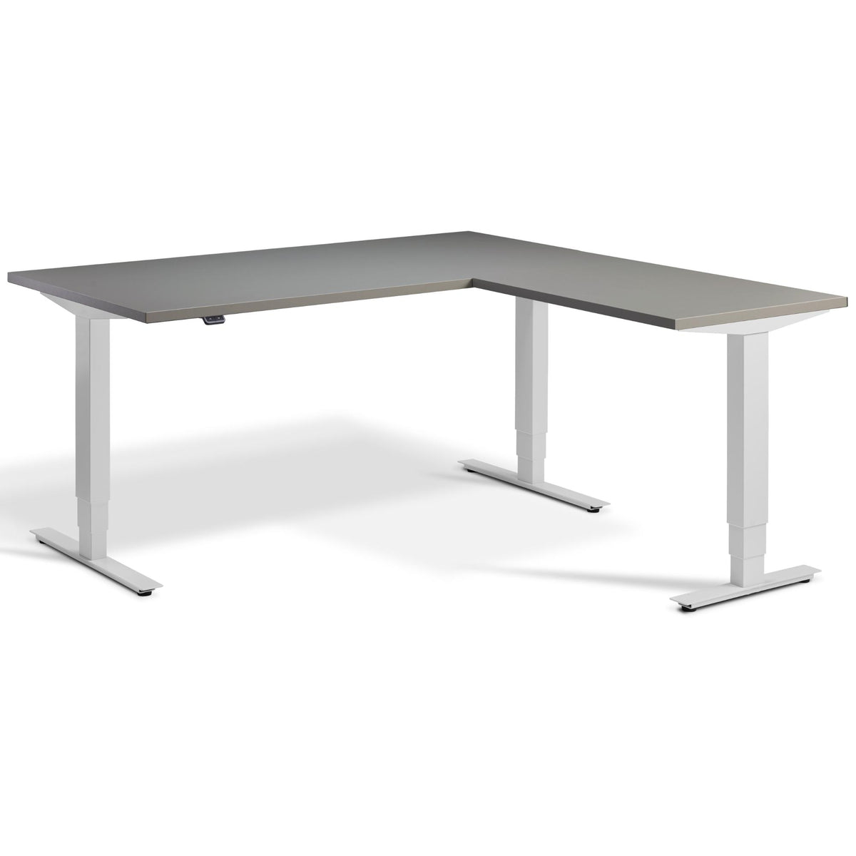 L Shape Standing Desk - Advance Corner - Light Grey Frame - Graphite Top - Studio Image