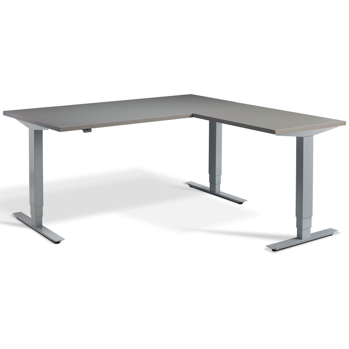 L Shape Standing Desk - Advance Corner - Silver Frame - Graphite Top - Studio Image