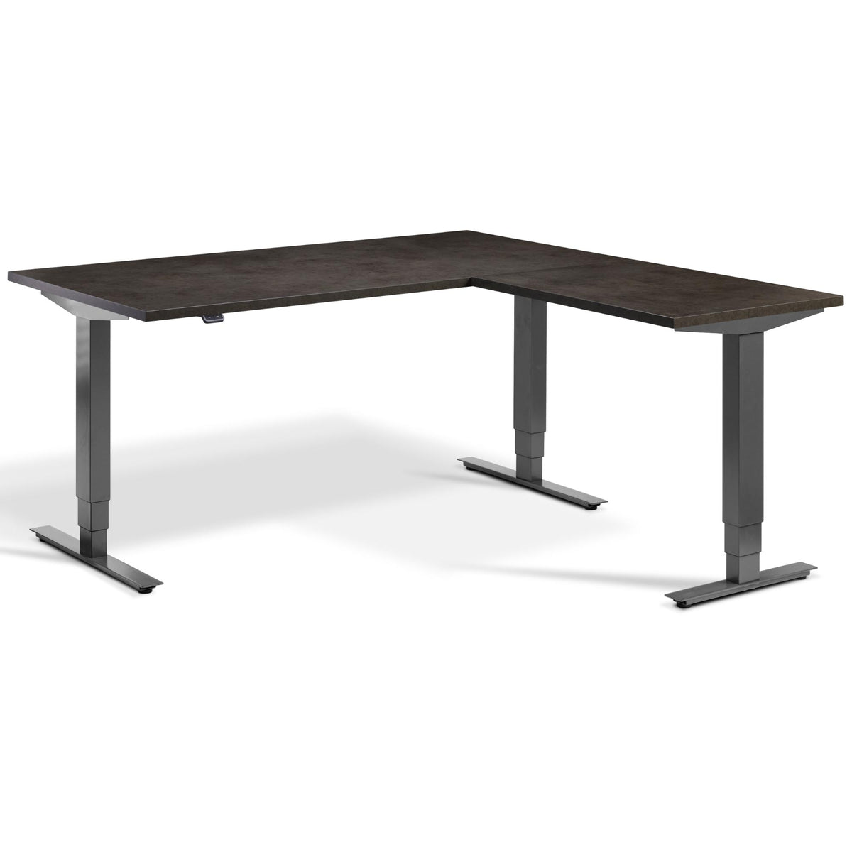 L Shape Standing Desk - Masta Corner - Dark Grey Frame - Dark Concrete Top - Studio Image