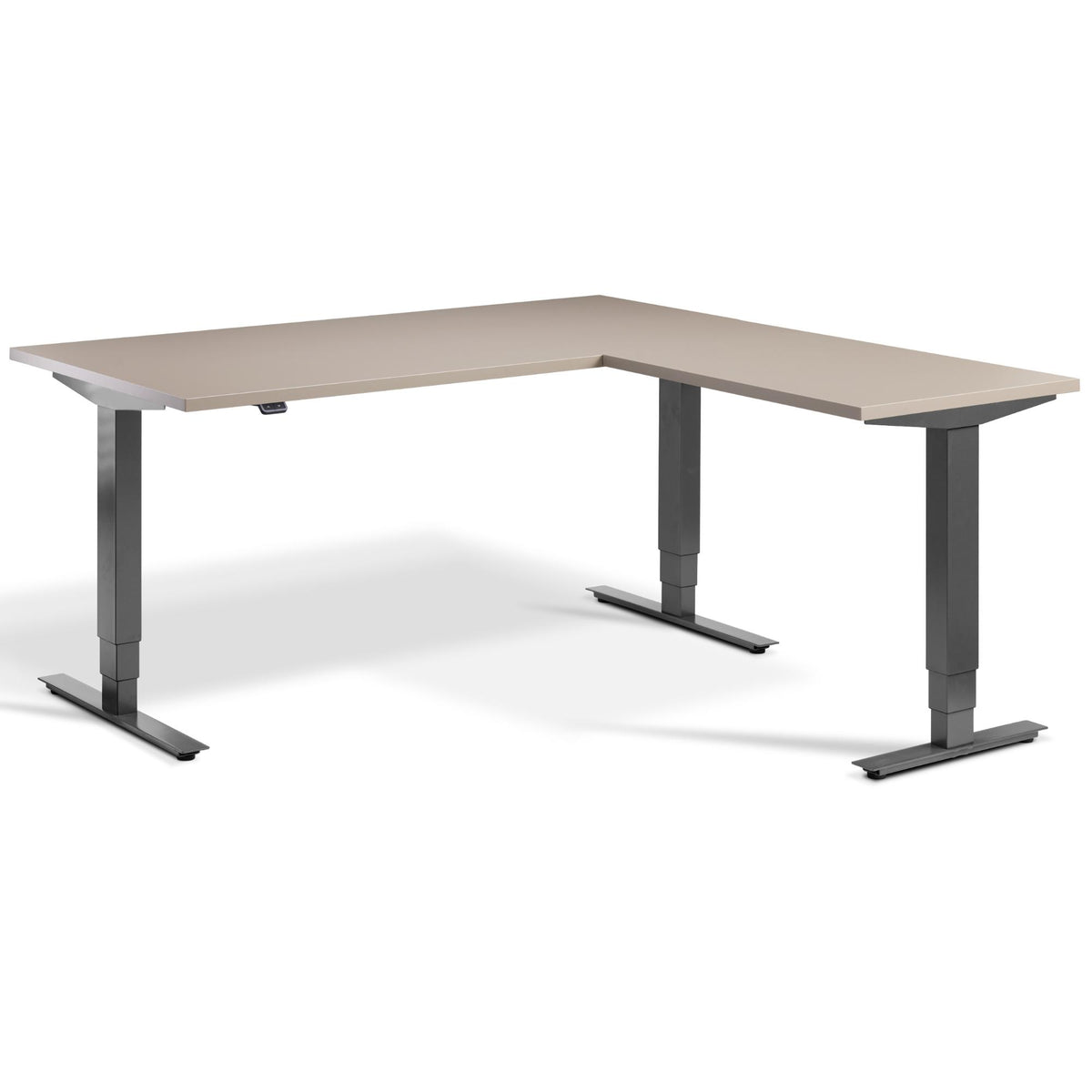 L Shape Standing Desk - Masta Corner - Dark Grey Frame - Stone Top - Studio Image