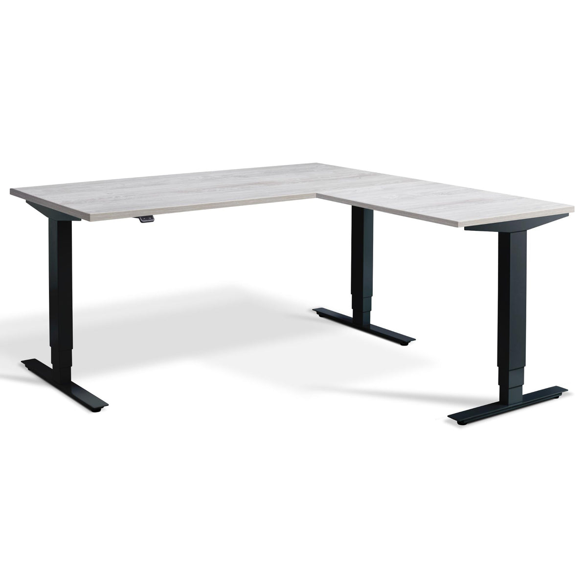 L Shaped Sit Stand Desk - Advance Corner - Black Frame - Cascina Pine Top - Studio Image
