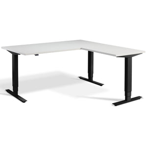 L Shaped Sit Stand Desk - Advance Corner - Black Frame - Light Grey Top - Studio Image