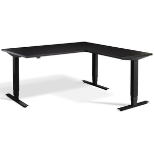 L Shaped Sit Stand Desk - Advance Corner - Black Frame - Soft Black Top - Studio Image