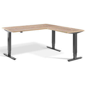 L Shaped Sit Stand Desk - Advance Corner - Dark Grey Frame - Timber Top - Studio Image