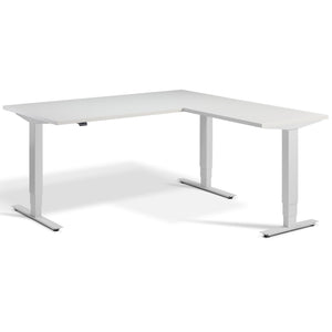 L Shaped Sit Stand Desk - Advance Corner - Light Grey Frame - Light Grey Top - Studio Image