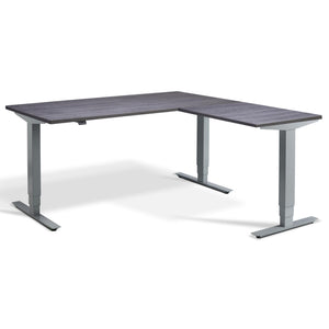 L Shaped Sit Stand Desk - Advance Corner - Silver Frame - Anthracite Sherman Oak Top - Studio Image