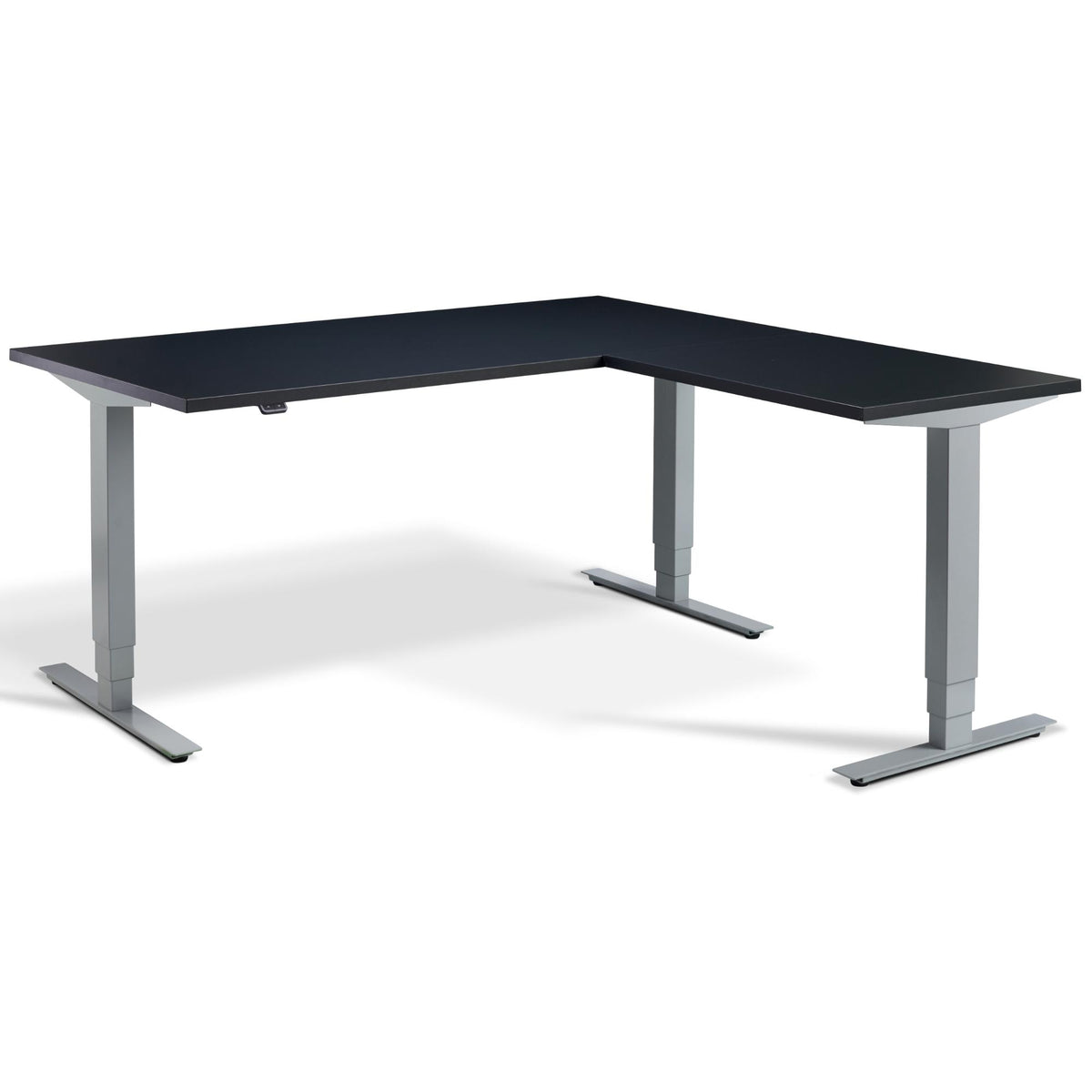 L Shaped Sit Stand Desk - Advance Corner - Silver Frame - Anthracite Top - Studio Image