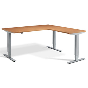 L Shaped Sit Stand Desk - Advance Corner - Silver Frame - Beech Top - Studio Image