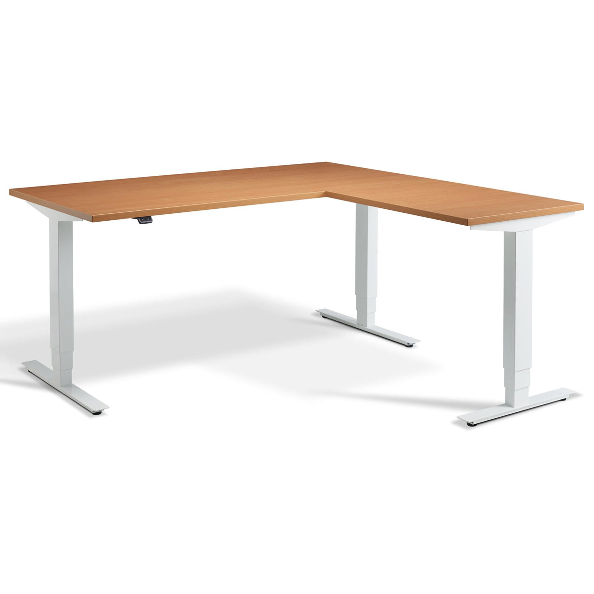 L Shaped Sit Stand Desk - Advance Corner - White Frame - Beech Top - Studio Image