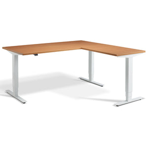 L Shaped Sit Stand Desk - Advance Corner - White Frame - Beech Top - Studio Image