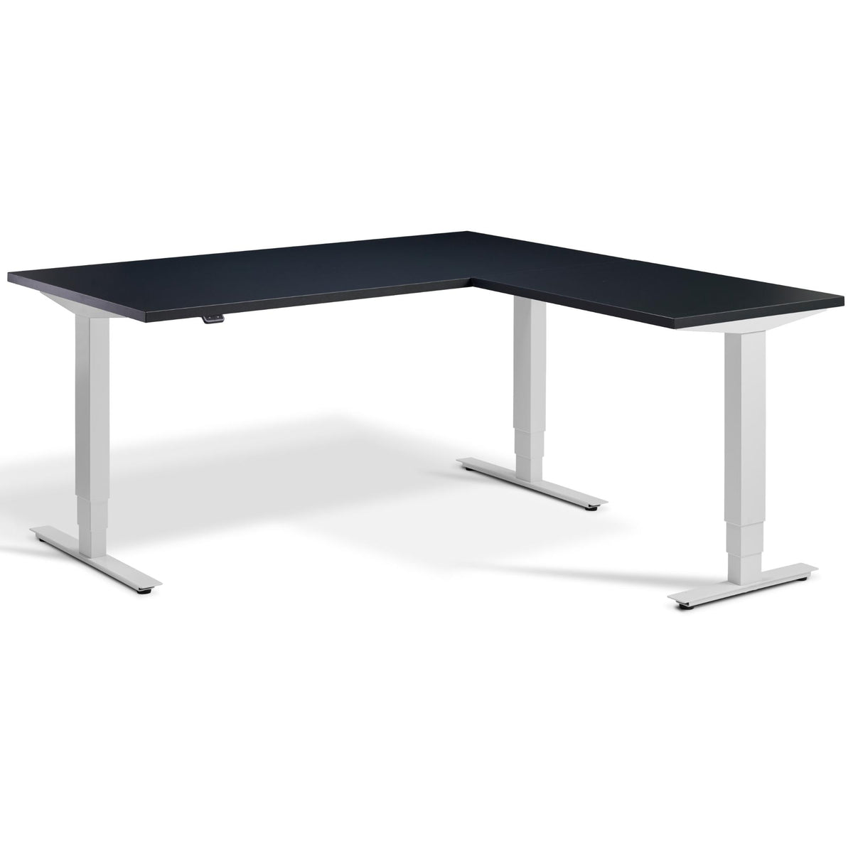 L Shaped Sit Stand Desk - Masta Corner - Light Grey Frame - Anthracite Top - Studio Image
