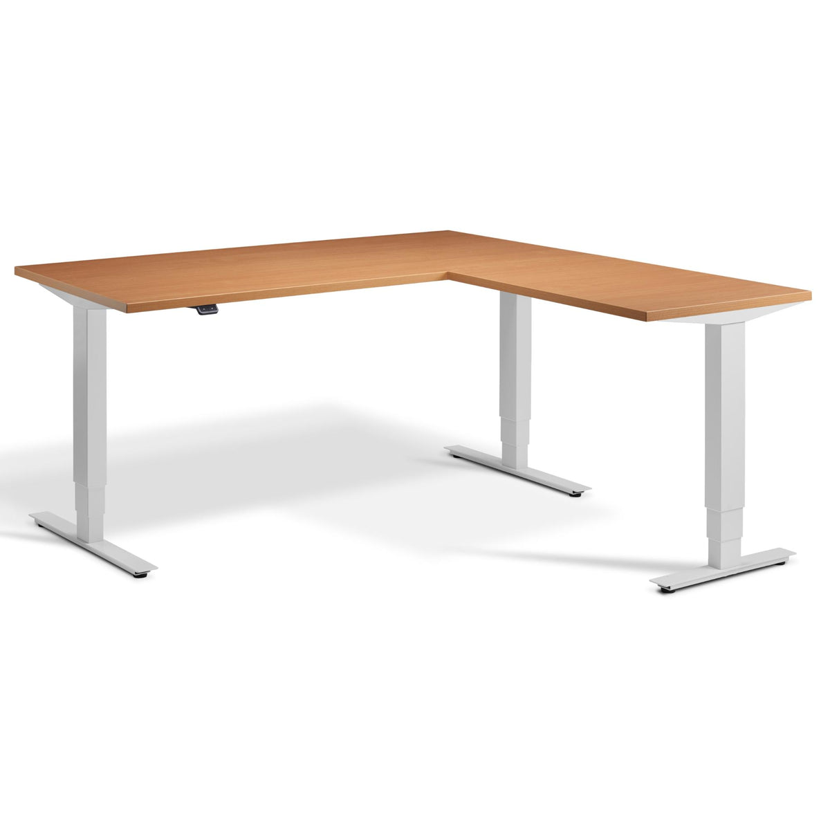 L Shaped Sit Stand Desk - Masta Corner - Light Grey Frame - Beech Top - Studio Image
