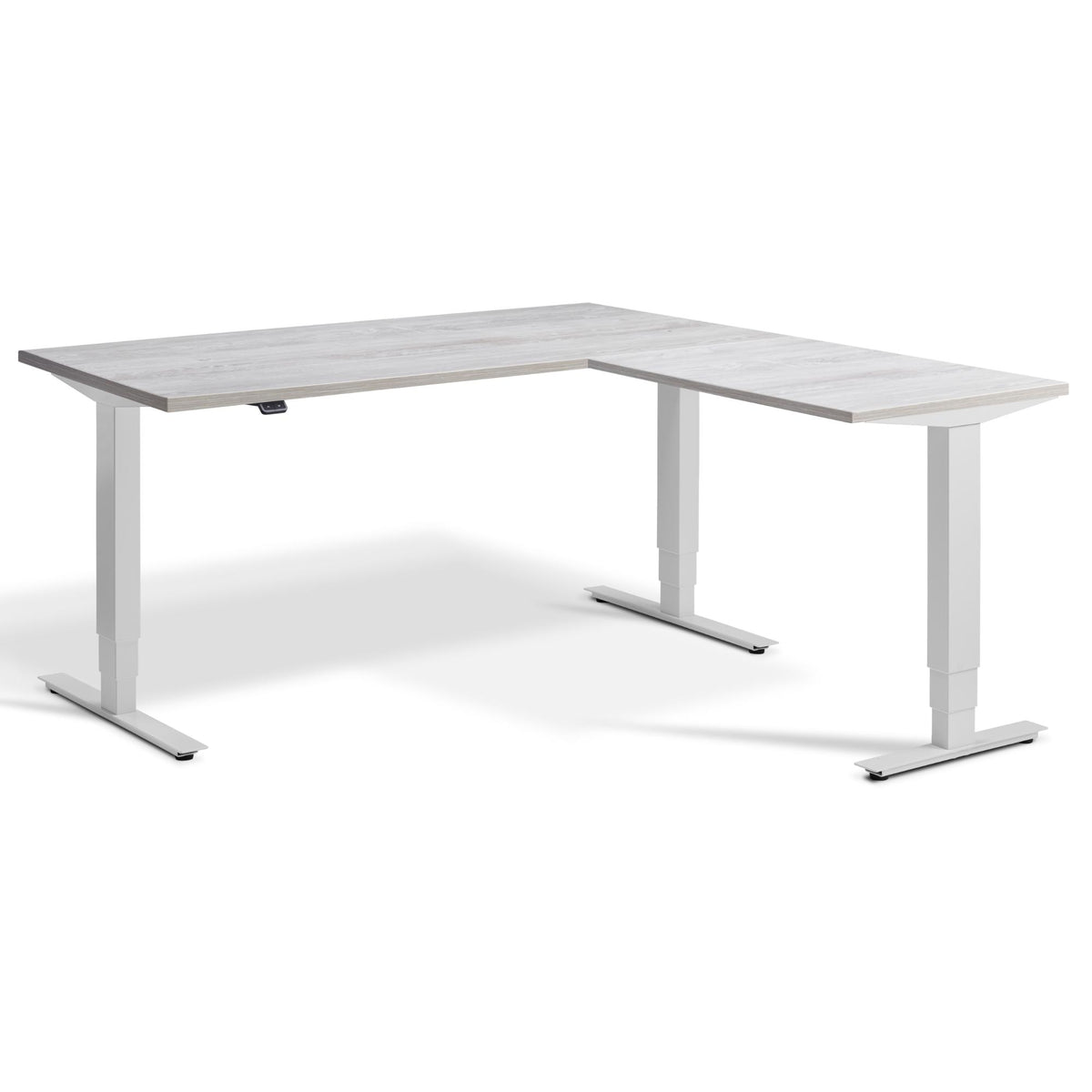 L Shaped Sit Stand Desk - Masta Corner - Light Grey Frame - Cascina Pine Top - Studio Image