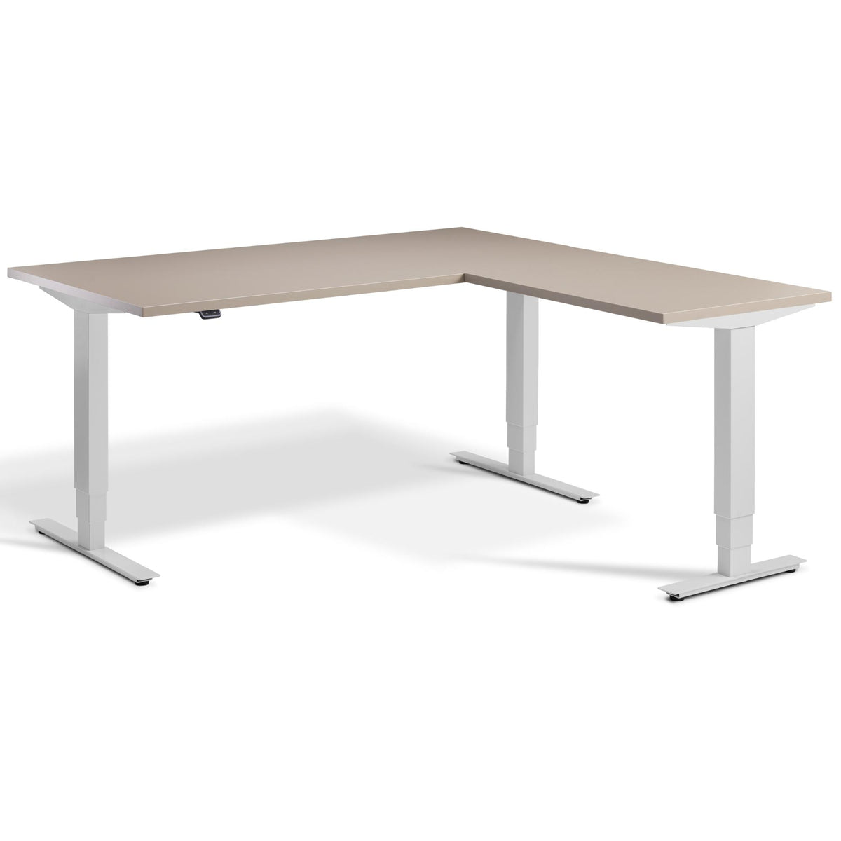 L Shaped Sit Stand Desk - Masta Corner - Light Grey Frame - Stone Top - Studio Image