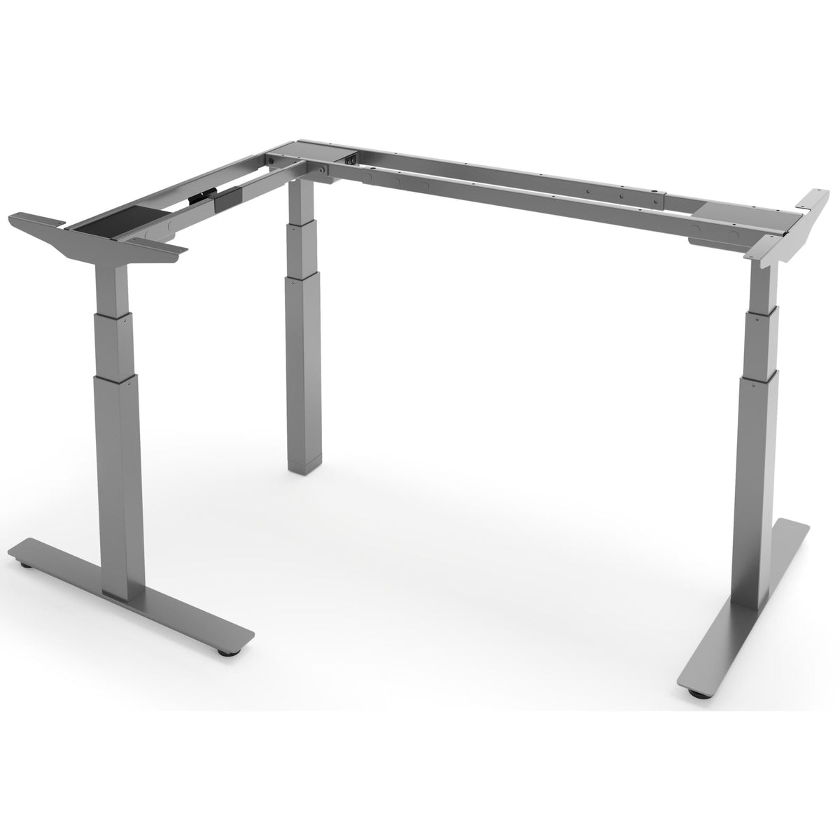 L Shaped Sit Stand Desk Frame - Kinetik-3+ Silver Frame - Studio Image