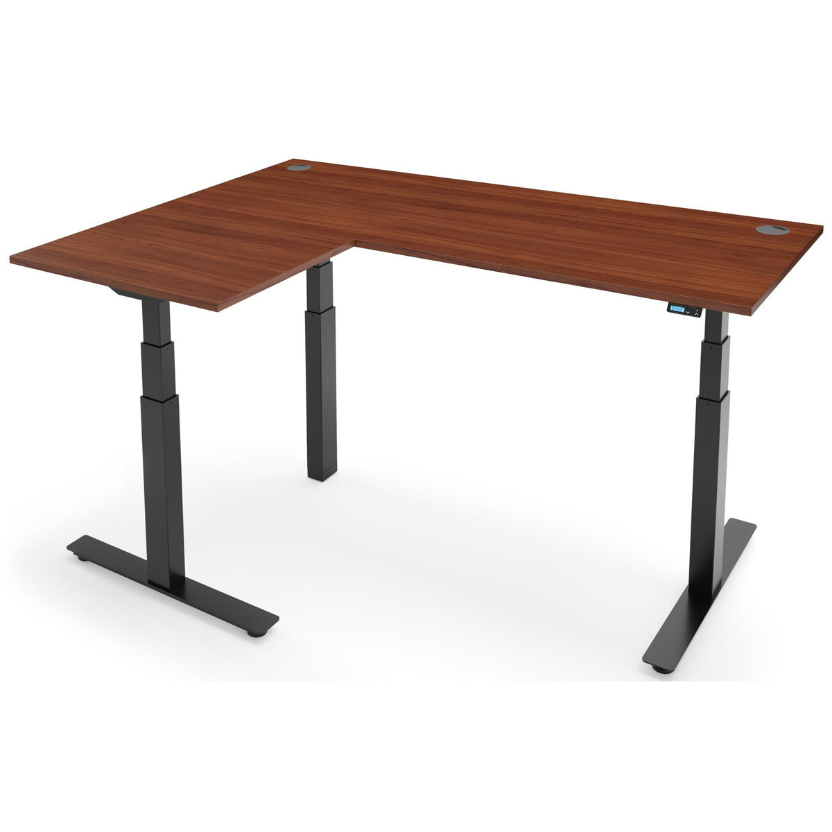 L Shaped Smart Desk - NeoActiv3+ - Black Frame - Walnut Top - Studio Image