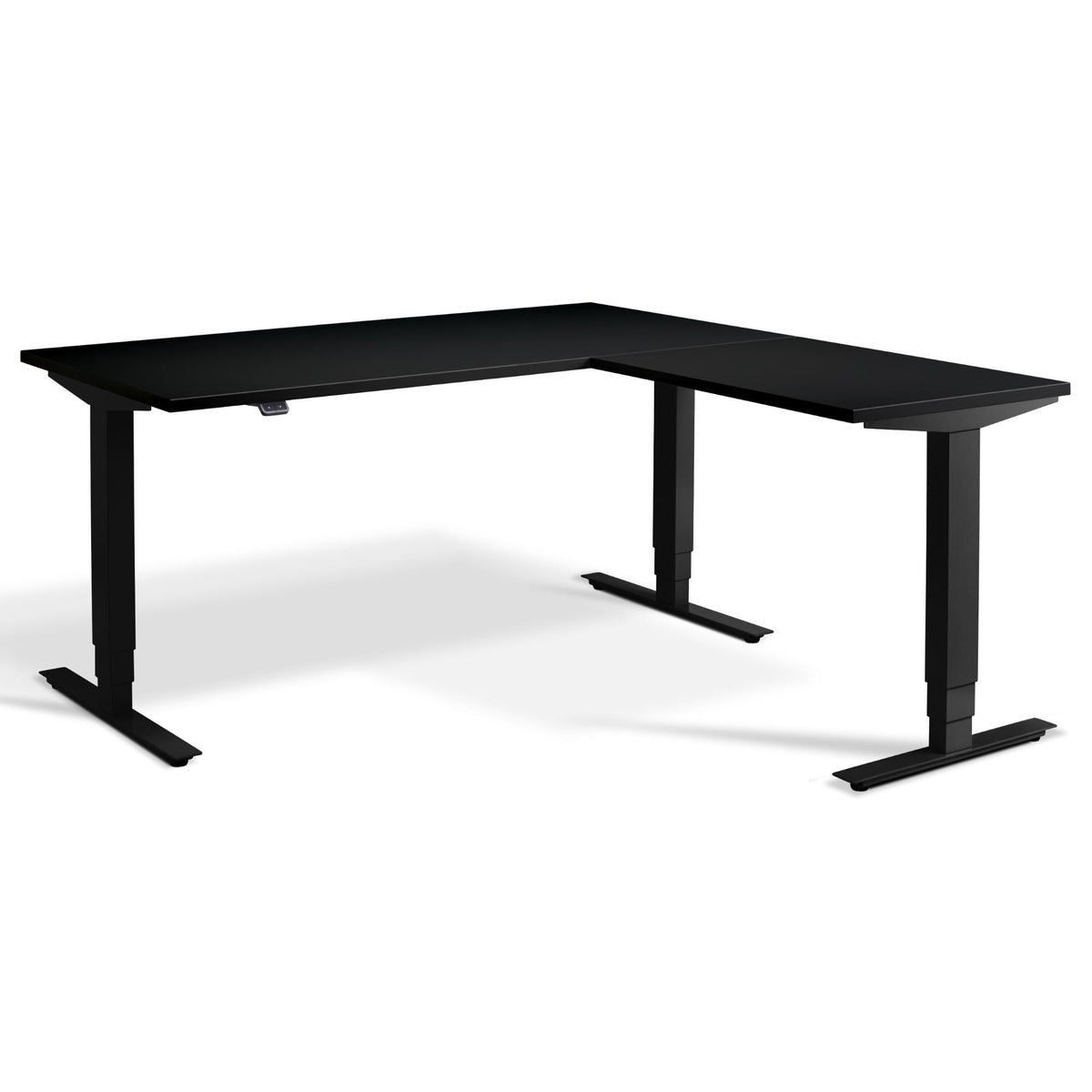 L Shaped Standing Desk - Masta Corner - Black Frame - Black Top - Studio Image