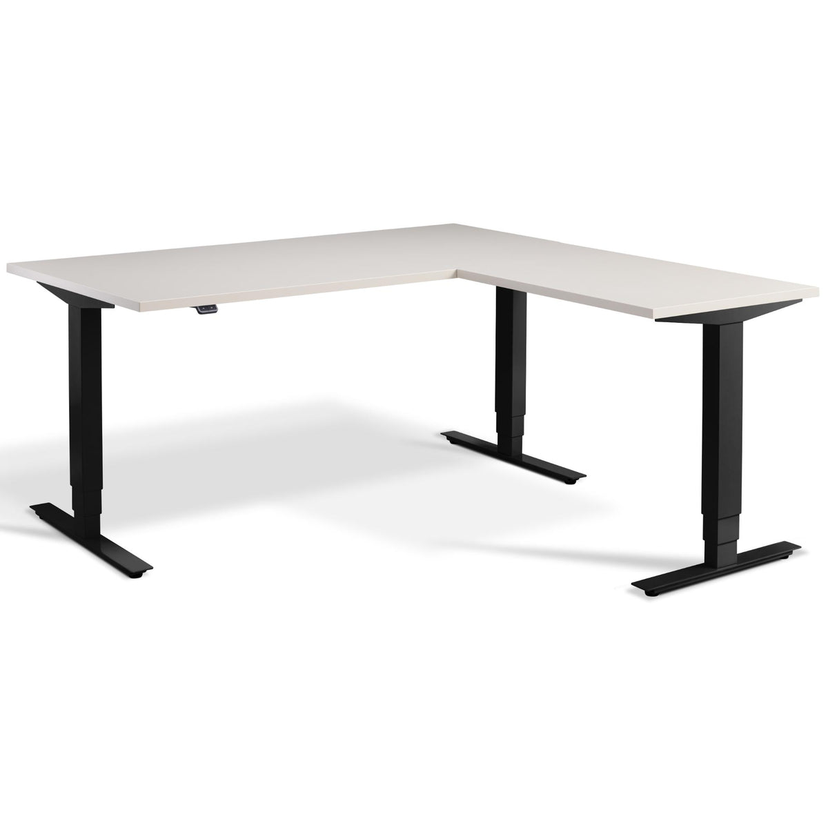 L Shaped Standing Desk - Masta Corner - Black Frame - Cashmere Top - Studio Image