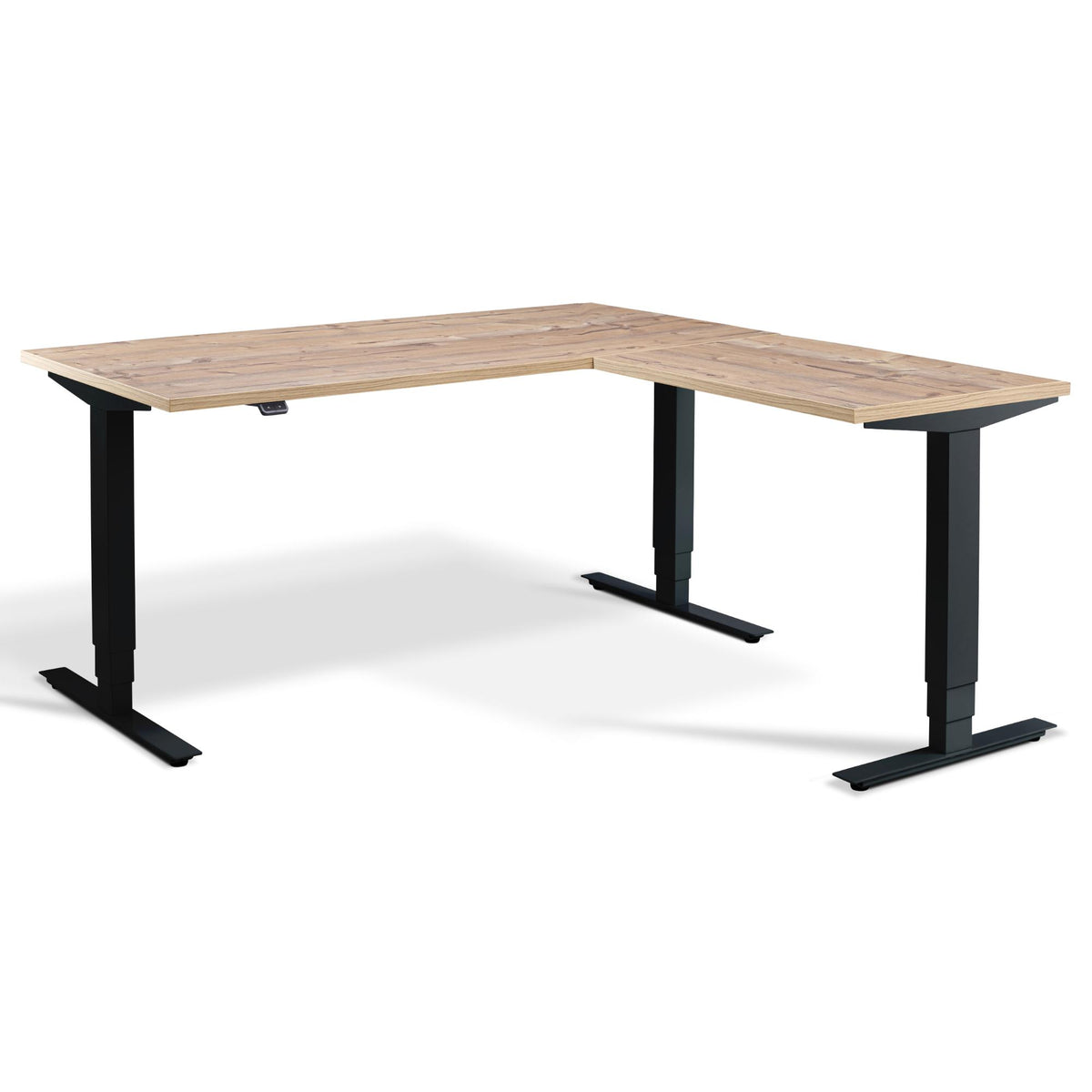 L Shaped Standing Desk - Masta Corner - Black Frame - Timber Top - Studio Image