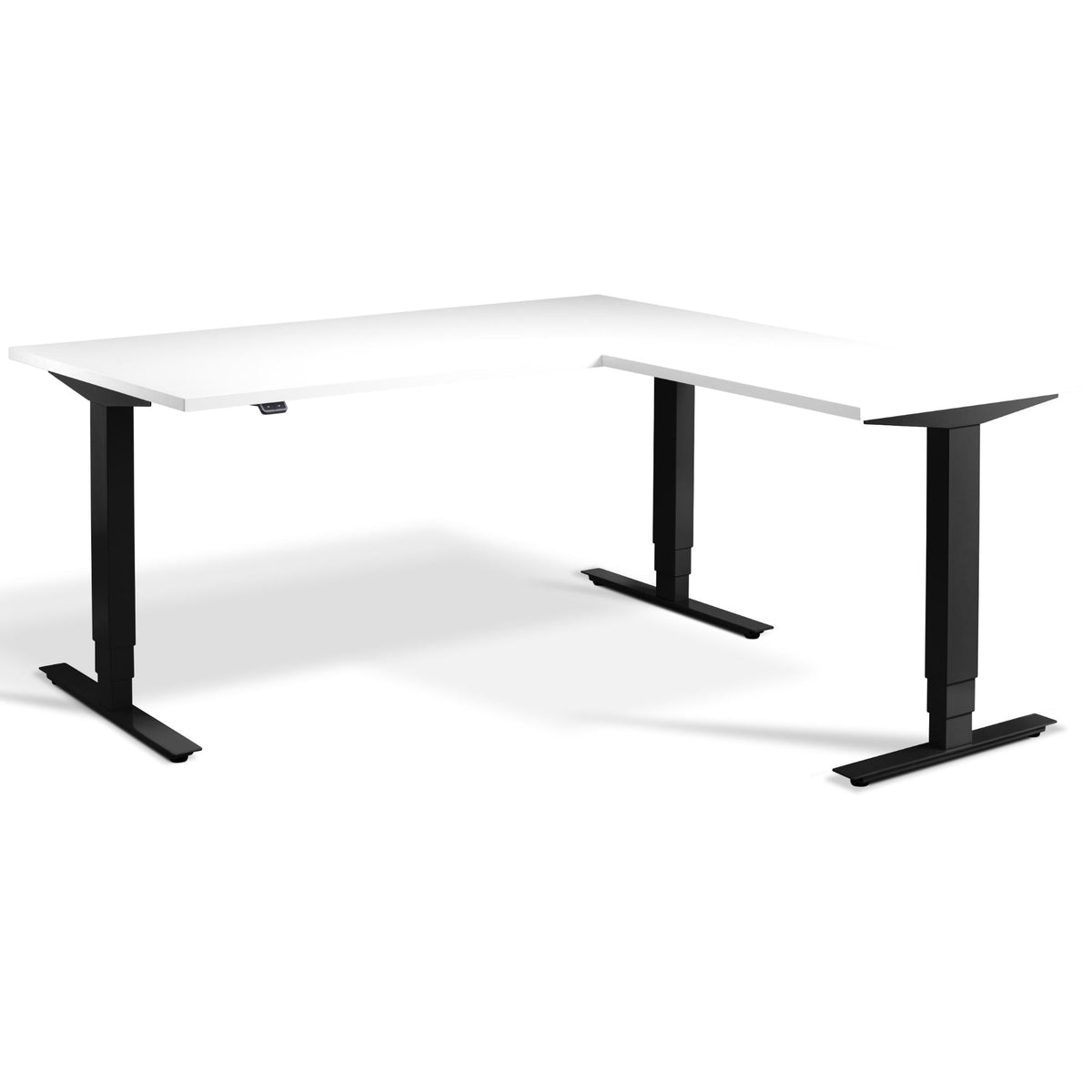 L Shaped Standing Desk - Masta Corner - Black Frame - White Top - Studio Image