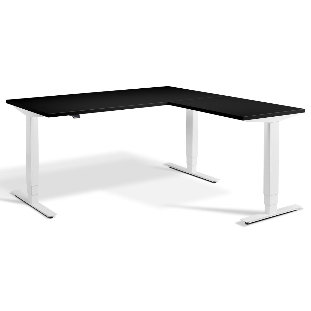 L Shaped Standing Desk - Masta Corner - White Frame - Black Top - Studio Image