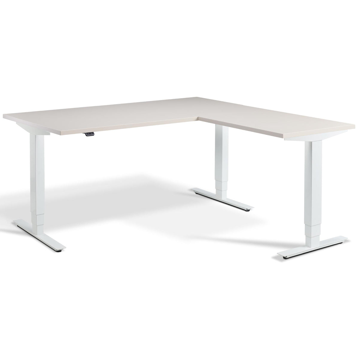 L Shaped Standing Desk - Masta Corner - White Frame - Cashmere Top - Studio Image