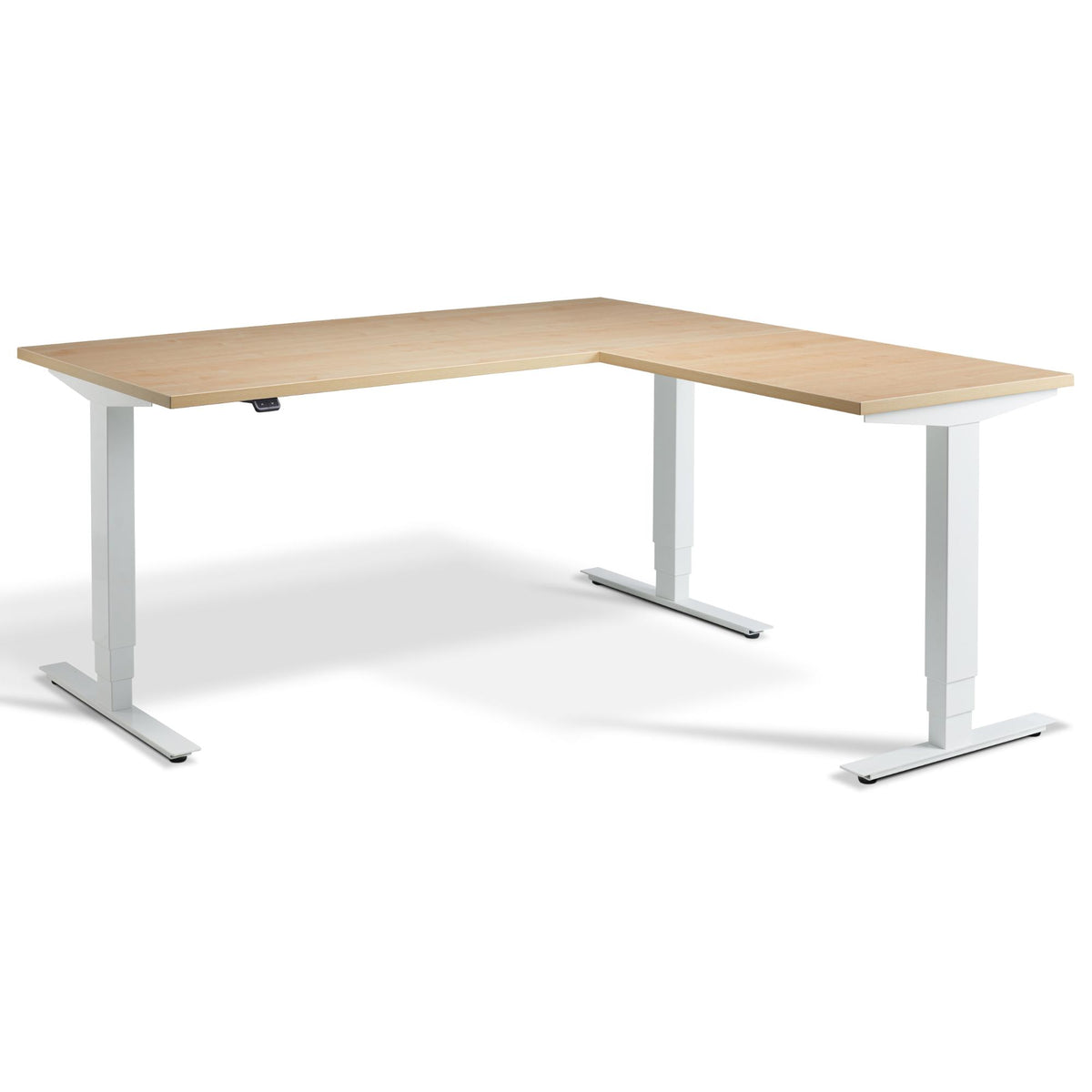 L Shaped Standing Desk - Masta Corner - White Frame - Maple Top - Studio Image