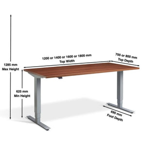 Lavoro Advance Height Adjustable Desk - Dimensions Diagram