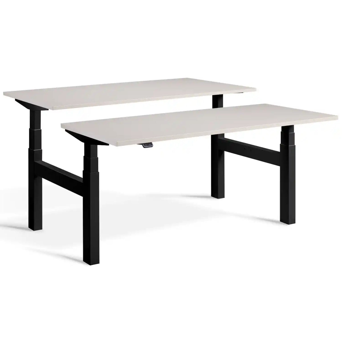 Lavoro Duo Standing Desk with black frame and Cashmere desk tops